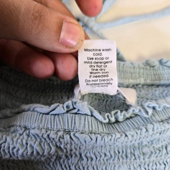 Japna Light Blue Lace Accents Balloon Sleeve Peplum Blouse size Medium - Picture 6 of 7